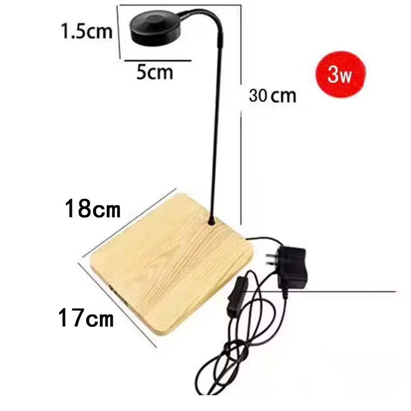 ⭐️Đèn LED Cây Kèm Đế Gỗ 3W – Đèn Chuyên Dụng Cho Terrarium, Bonsai Và Bể Thủy Sinh Mini