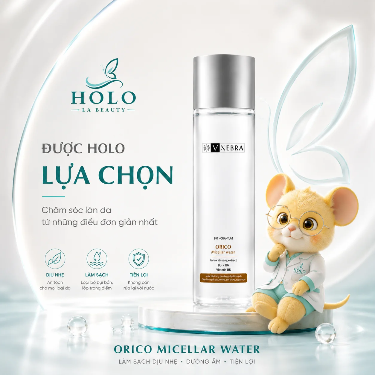 🌿 NƯỚC TẨY TRANG VXEBRA ORICO MICELLAR WATER – SẠCH SÂU, DỊU NHẸ, CẤP ẨM DA 🌿