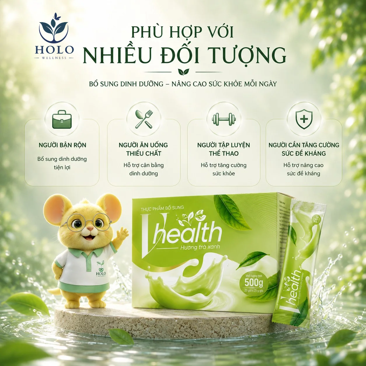 VHEALTH vị Trà Xanh – Dinh Dưỡng Vàng