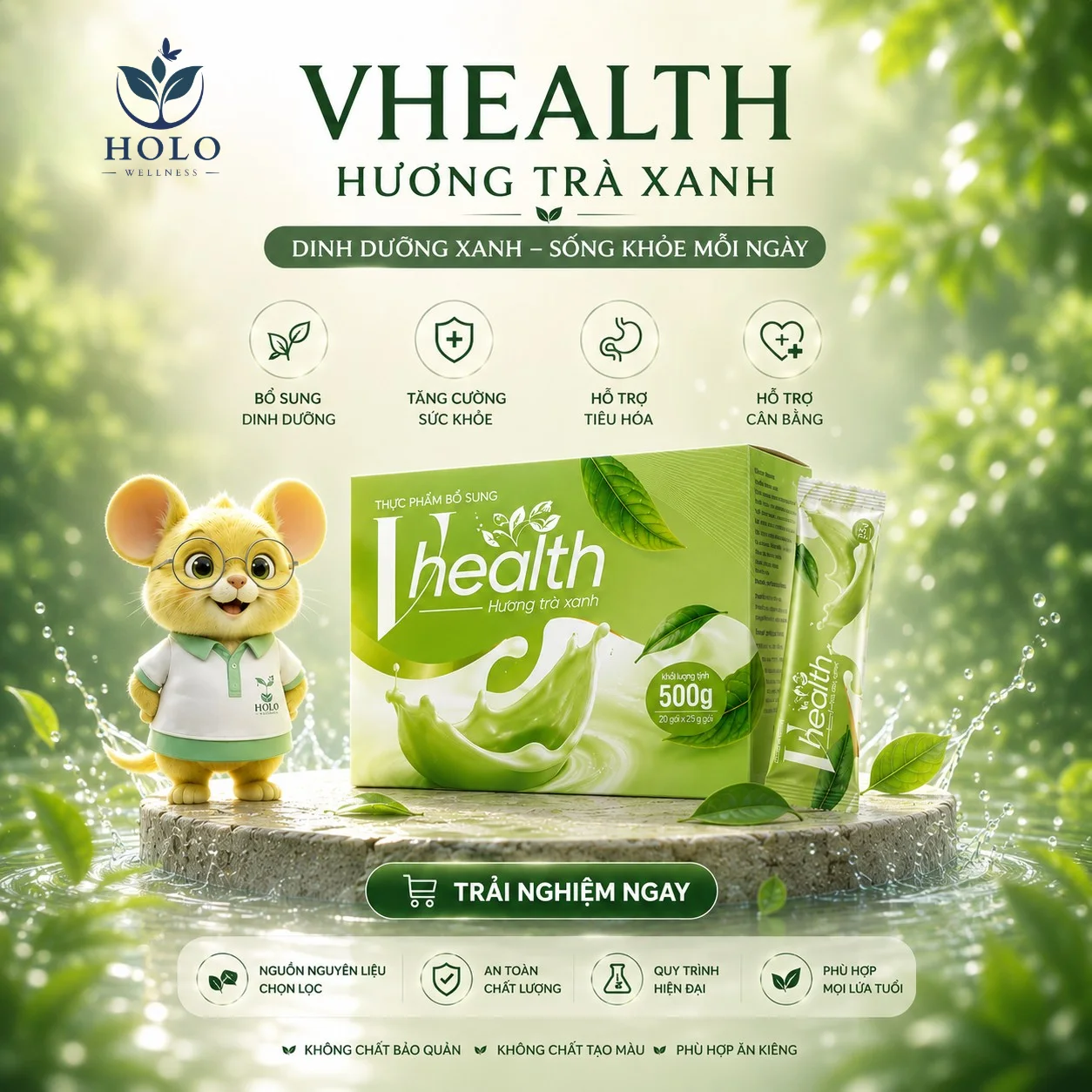 VHEALTH vị Trà Xanh – Dinh Dưỡng Vàng