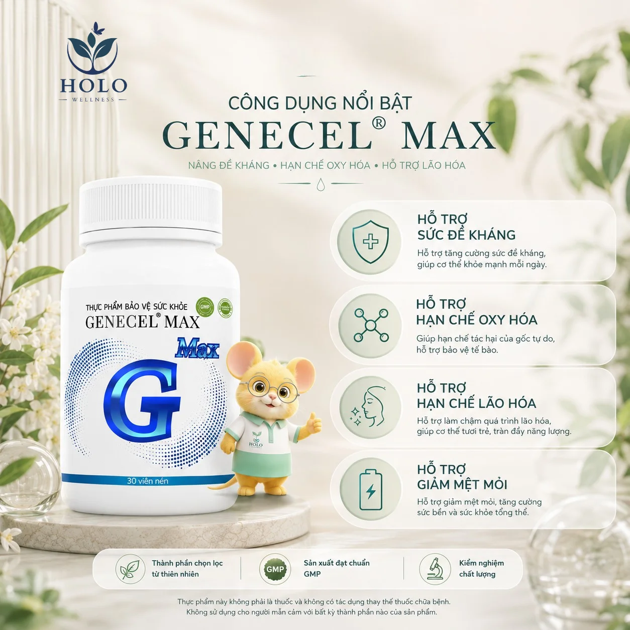 THỰC PHẨM BẢO VỆ SỨC KHỎE GENECEL MAX – TĂNG CƯỜNG ĐỀ KHÁNG, HẠN CHẾ LÃO HÓA (Hộp 30 Viên)