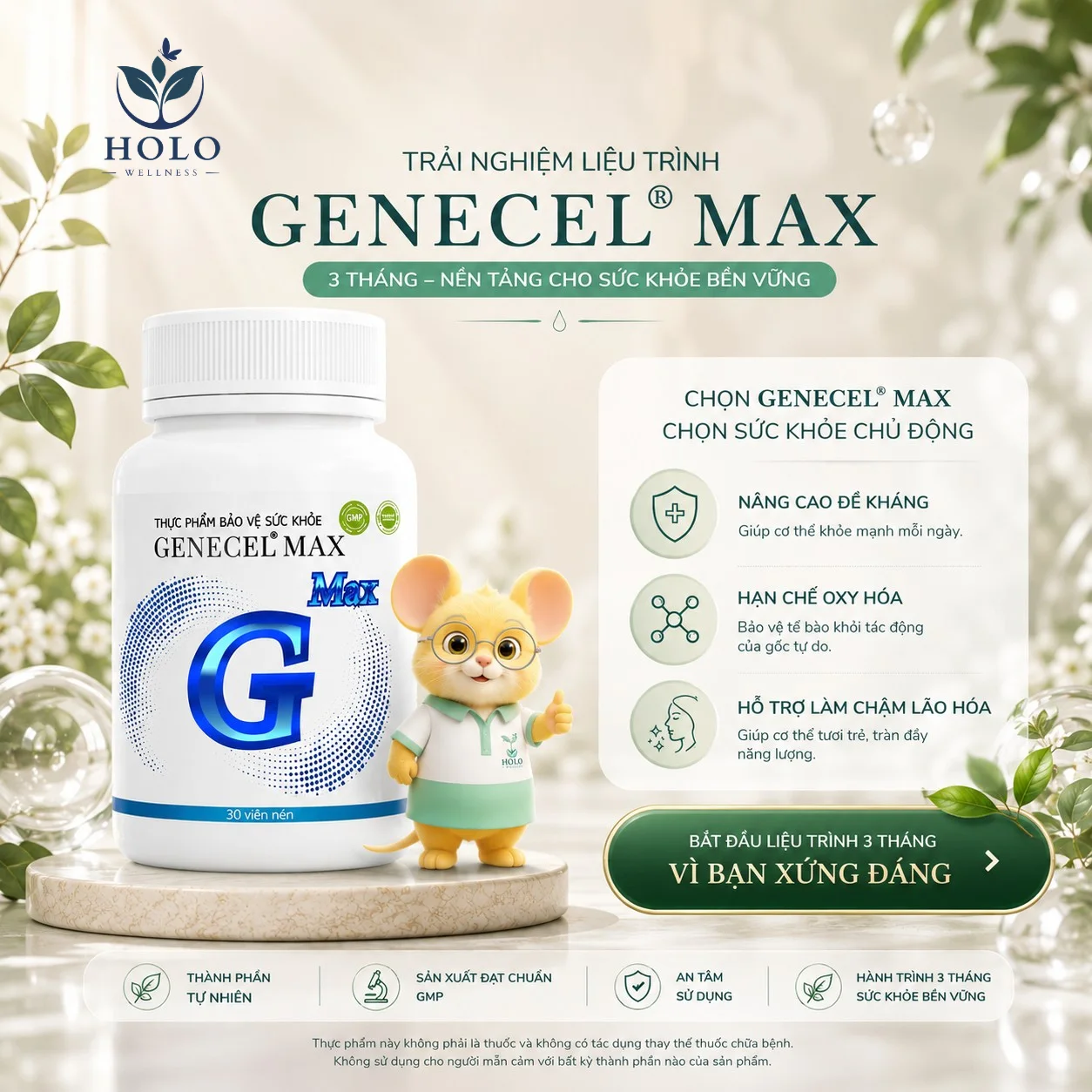THỰC PHẨM BẢO VỆ SỨC KHỎE GENECEL MAX – TĂNG CƯỜNG ĐỀ KHÁNG, HẠN CHẾ LÃO HÓA (Hộp 30 Viên)