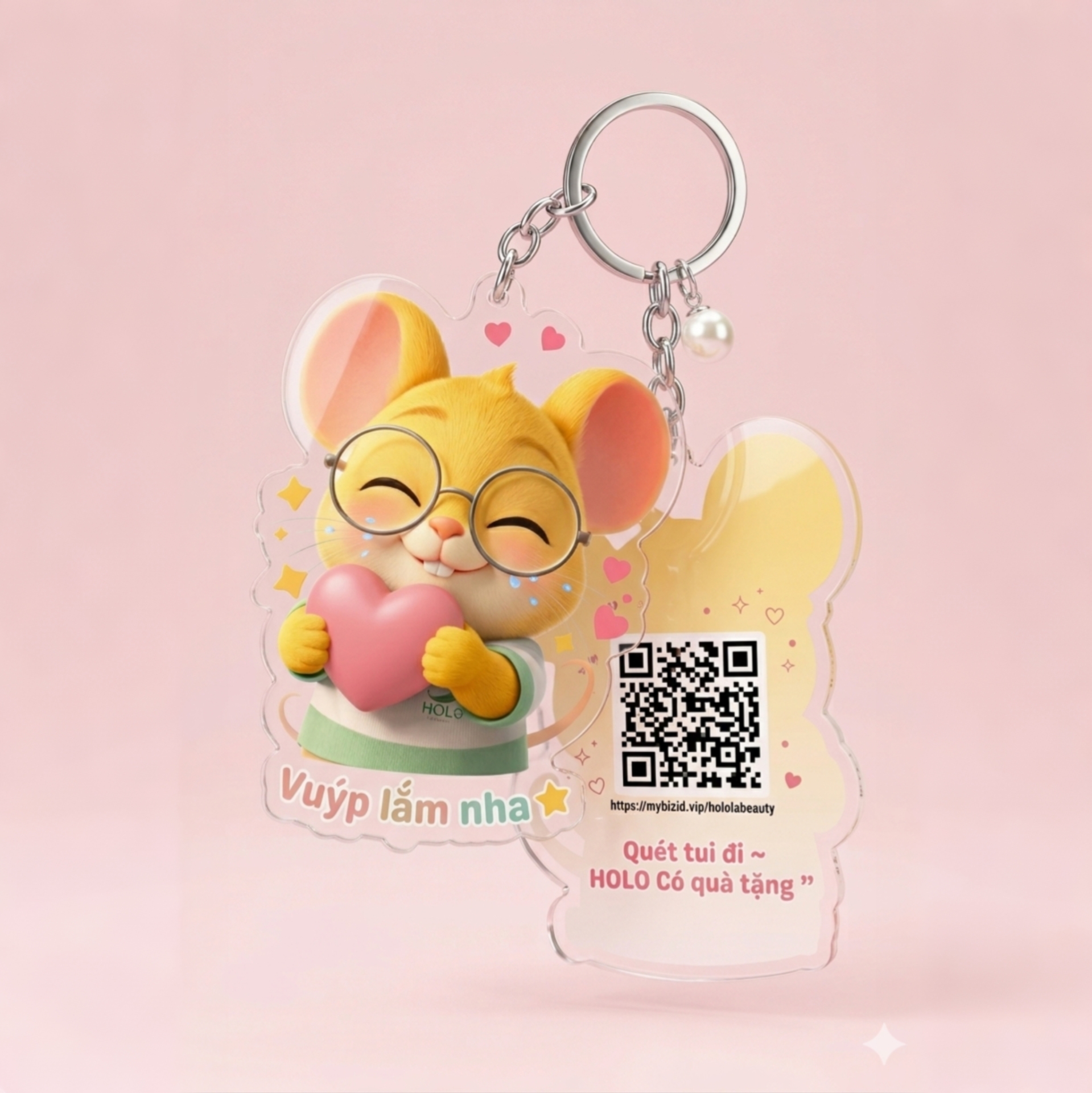 [QUÀ TẶNG KHÔNG BÁN] MÓC KHÓA ACRYLIC HOLO LA BEAUTY – "YÊU BẠN NÈ" 💖